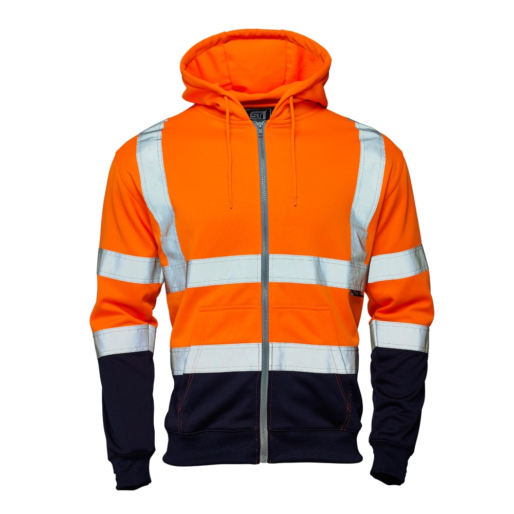 Supertouch Hi Vis Orange 2 Tone Hooded Zipped Sweatshirt