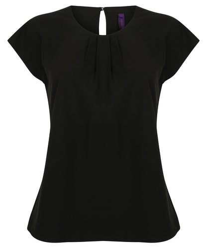 Women's pleat front short sleeve blouse