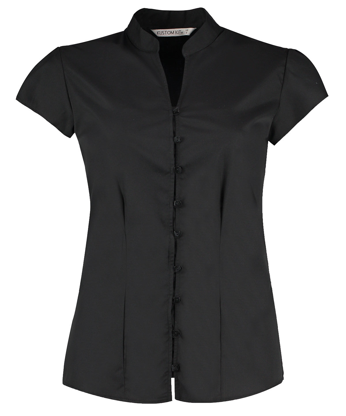 Women's continental blouse mandarin collar cap sleeve (tailored fit)