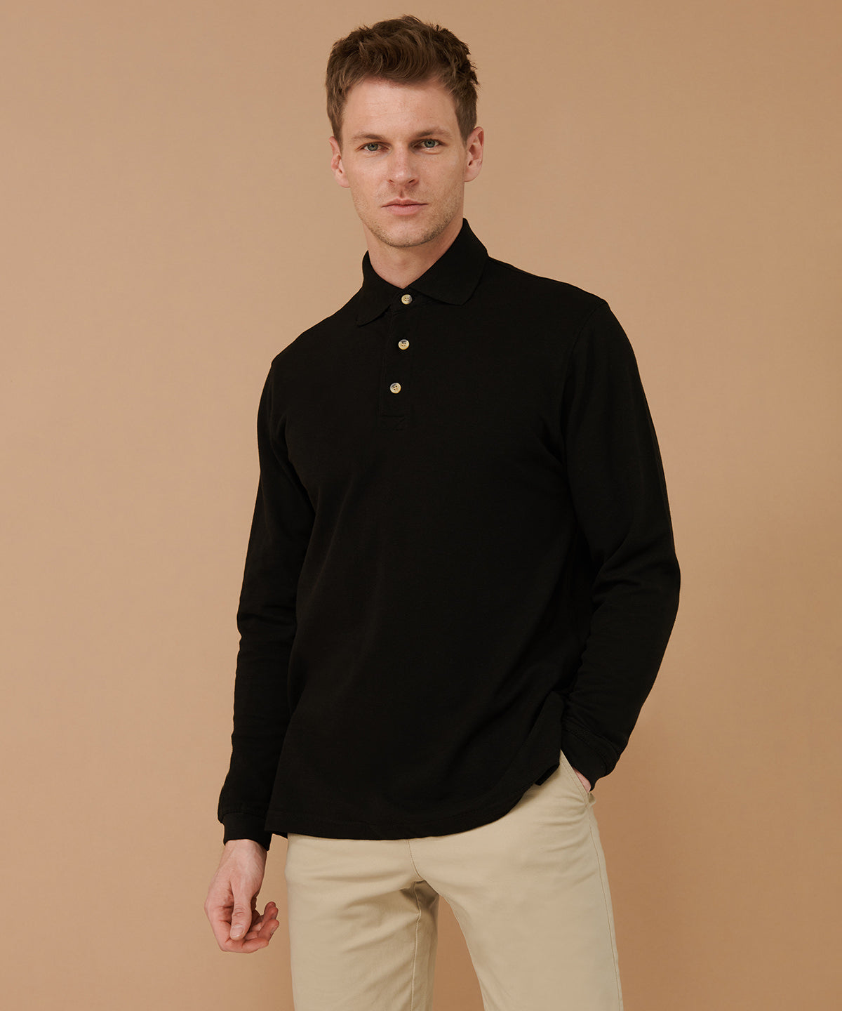 Long sleeve cotton polo shirt