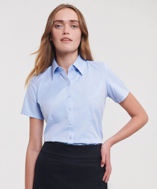 Women's short sleeve herringbone shirt