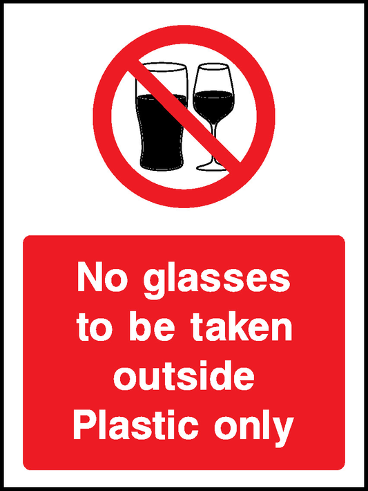 No Glasses To Be Taken Outside Plastic Only Prohibition General Signage - GENE0128