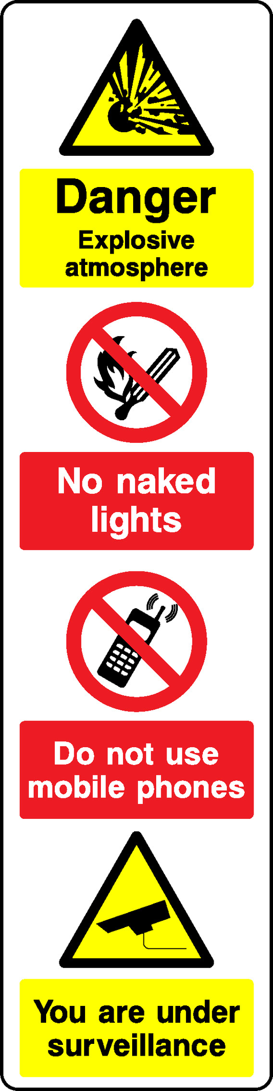 Danger Explosive Atmosphere No Naked Lights Do Not Use Mobile Phones You Are Under Surveillance Garage Signs Signage - GARA0035