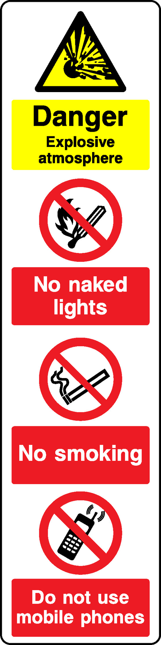 Danger Explosive Atmosphere No Naked Lights No Smoking Do Not Use Mobile Phones Garage Signs Signage - GARA0034