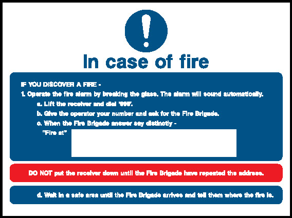 In Case Of Fire B. Number A" F. Fin N" Umll Fire Action Signage - FACT0019