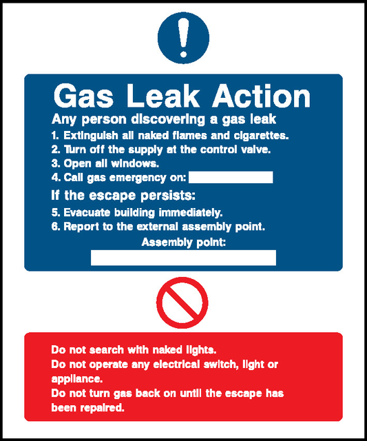 Gas Leak Action Fire Action Signage - FACT0012