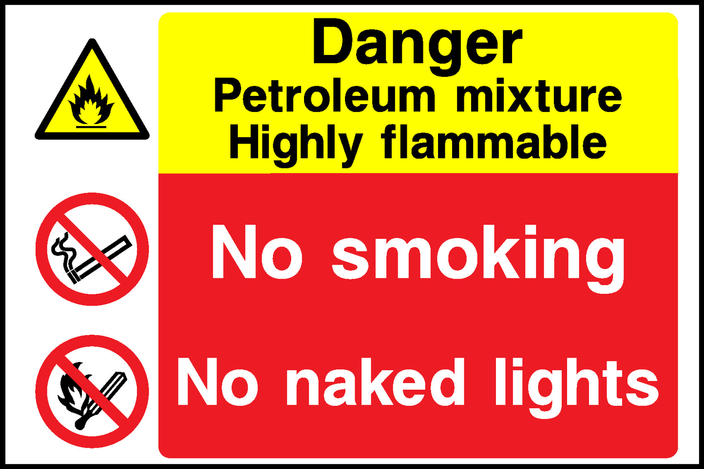 Danger Petroleum Mixture Highly Flammable No Smoking No Naked Lights Multi Purpose Signage - MULT0034