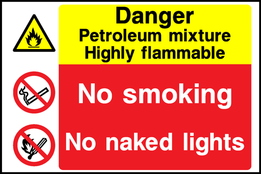 Danger Petroleum Mixture Highly Flammable No Smoking No Naked Lights Multi Purpose Signage - MULT0034