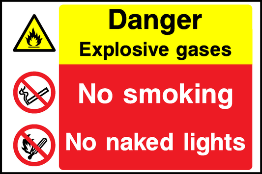 Danger Explosive Gases No Smoking No Naked Lights Multi Purpose Signage - MULT0031