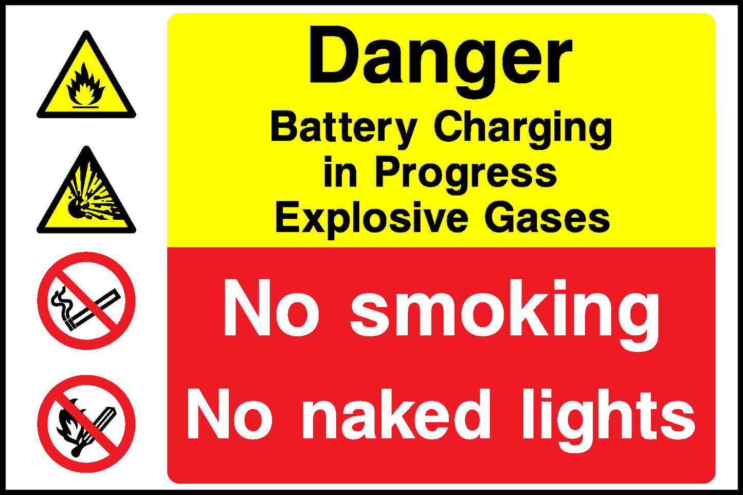 Danger Battery Charging In Progress Explosive Gases No Smoking No Naked Lights Multi Purpose Signage - MULT0032