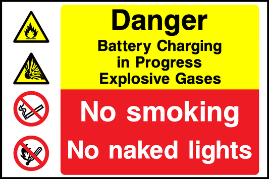 Danger Battery Charging In Progress Explosive Gases No Smoking No Naked Lights Multi Purpose Signage - MULT0032