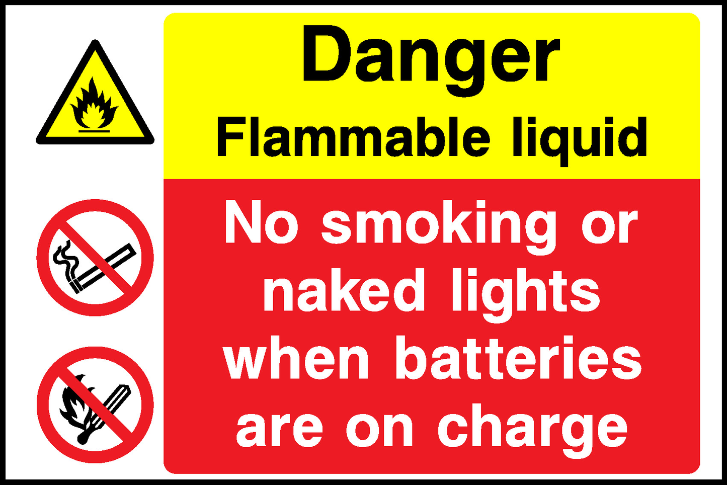 Danger Flammable Liquid No Smoking Or Naked Lights When Batteries Are On Charge Multi Purpose Signage - MULT0030