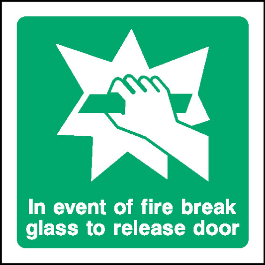 In Event Of Fire Break Glass To Release Door Emergency Escape Signage - EMER0064