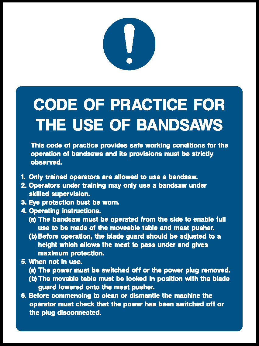 Bandsaw Code Of Practise Food Processing & Hygeine Signage - FOOD0018