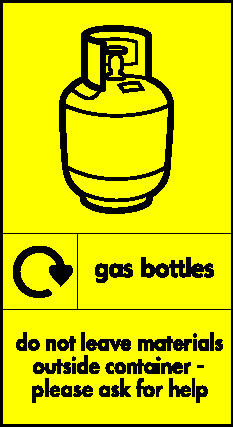 Gas Bottles Do not leave materials outside container - please ask for help Recycling Household Hazardous Waste Signage - HAZA0012