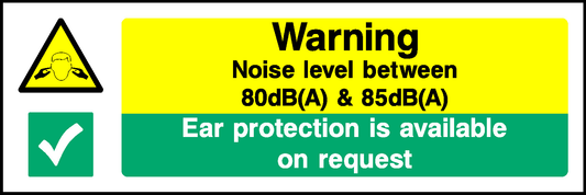 Warning Noise Level Between 80Db(A) & 85Db(A) Ear Protection Is Available On Request Mandatory Signs Machinery & General Signage - MACH0039