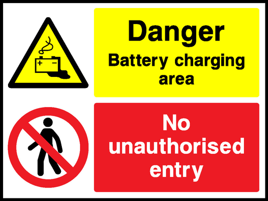 Danger Battery Charging Area Unauthorised Entry Garage Signs Signage - GARA0028