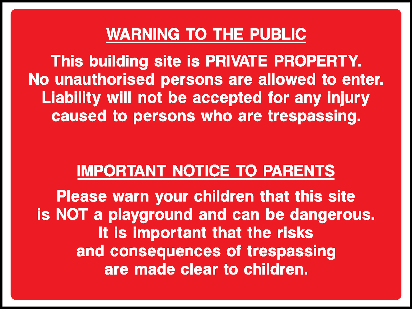 Site Safety Public Warning Construction-Signage - CONS0082