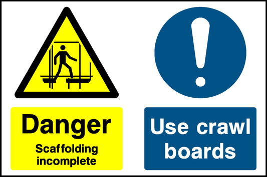 Danger Scaffolding Incomplete, Use Crawl Boards Construction-Signage - CONS0039