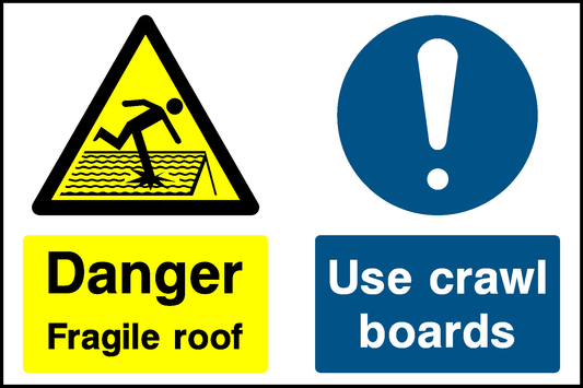 Danger Fragile Roof, Use Crawl Boards Construction-Signage - CONS0040