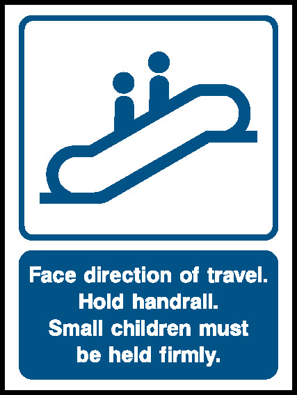 Face Direction Of Travel. Hold Handrail. Small Children Must Be Held Firmly. Lift Safety Signage - LIFT0021