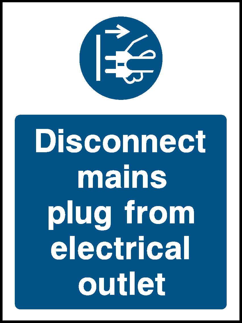 Disconnect Mains Plug From Electrical Outlet Mandatory Signs Machinery & General Signage - MACH0042