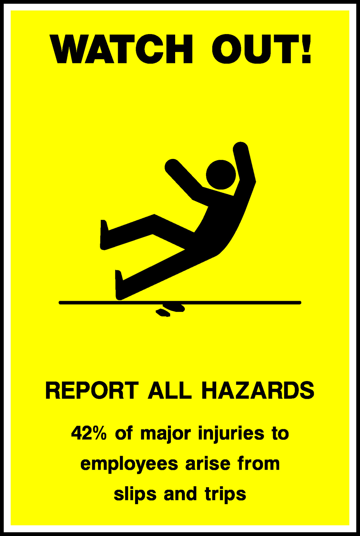 Watch Out! Report All Hazards 42% Of Major Injuries To Employees Arise From Slips And Trips Safety Posters Signage - POST0005