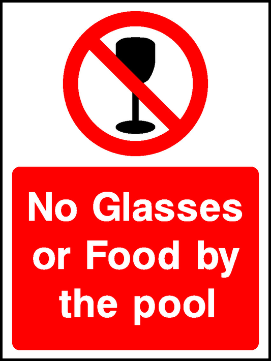 No Glasses Or Food By The Pool Water Safety Signage - WATE0020