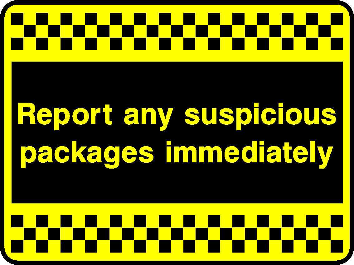 Report Any Suspicious Packages Immediately Security Signage - SECU0078