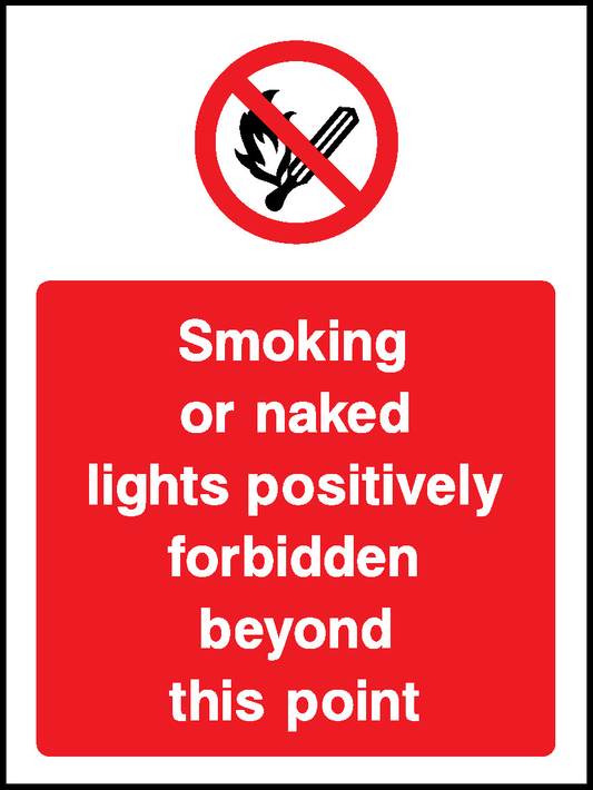 Smoking Or Naked Lights Positively Forbidden Beyond This Point Prohibition Smoking Signage - SMOK0049